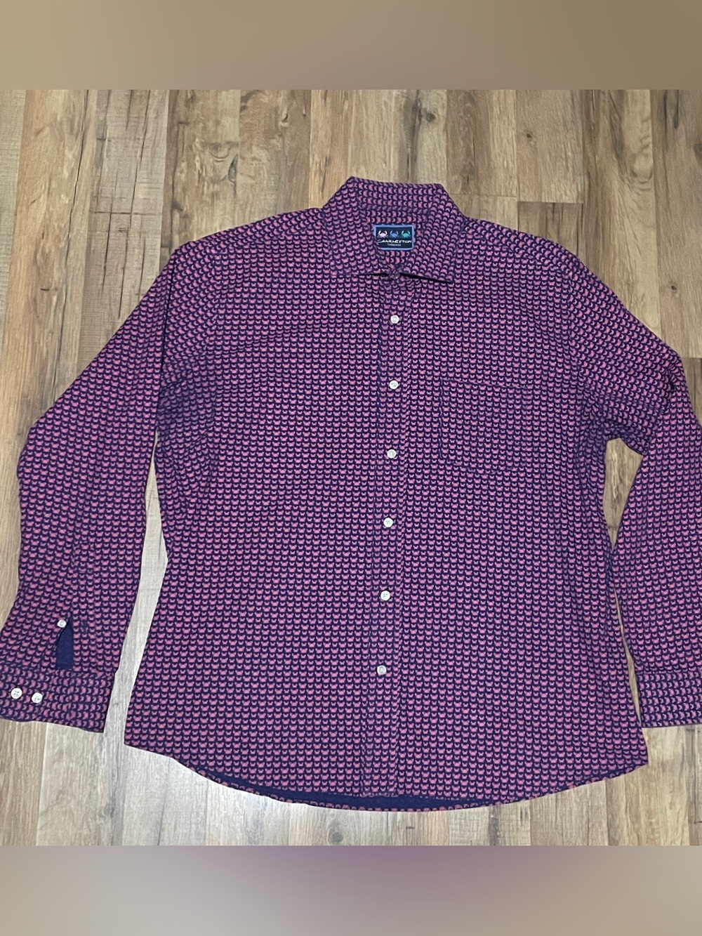 Charleston Threads Men’s XL Pink Crab Print Navy Cotton Button Down Shirt